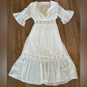 Sheer White Bohemian Dress with Crochet Accents